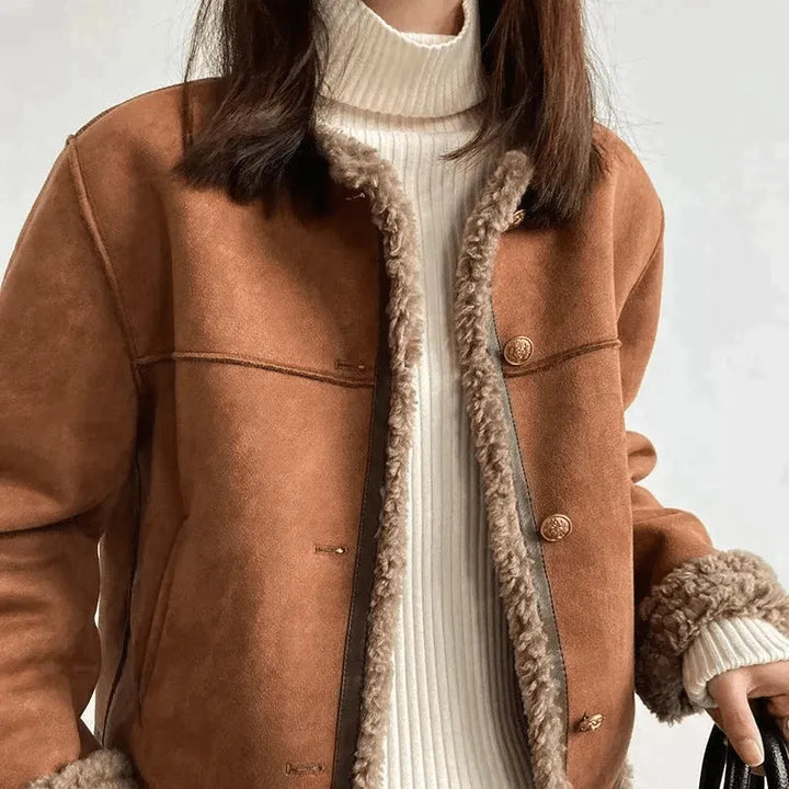 Women's Casual Oversized Jacket with Fur Trim