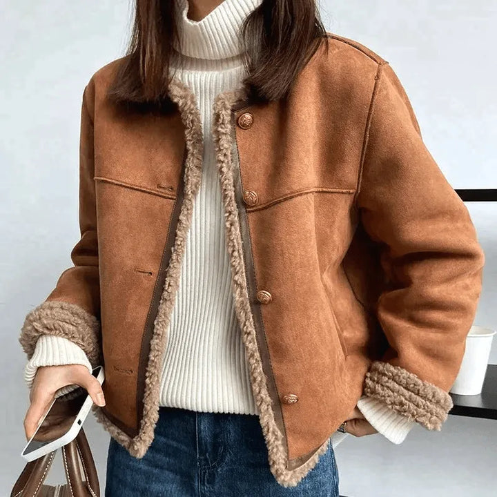 Women's Casual Oversized Jacket with Fur Trim