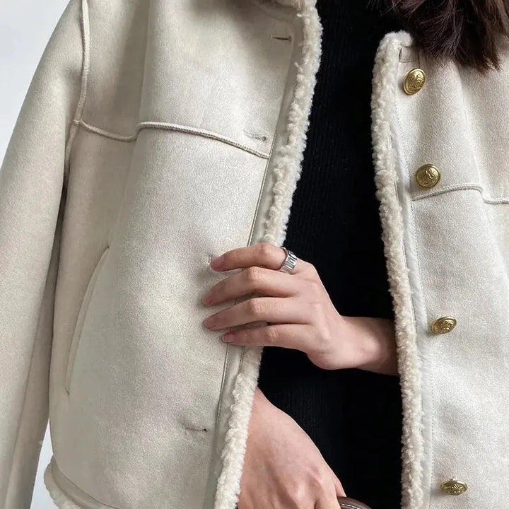 Women's Casual Oversized Jacket with Fur Trim