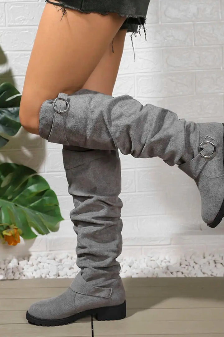 Women’s Casual Slouchy Boots with Buckle Detail