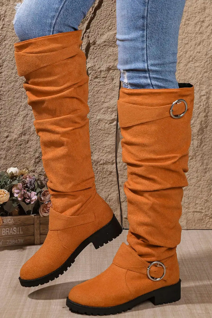 Women’s Casual Slouchy Boots with Buckle Detail