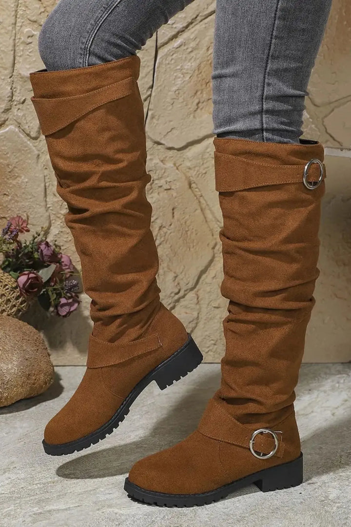Women’s Casual Slouchy Boots with Buckle Detail