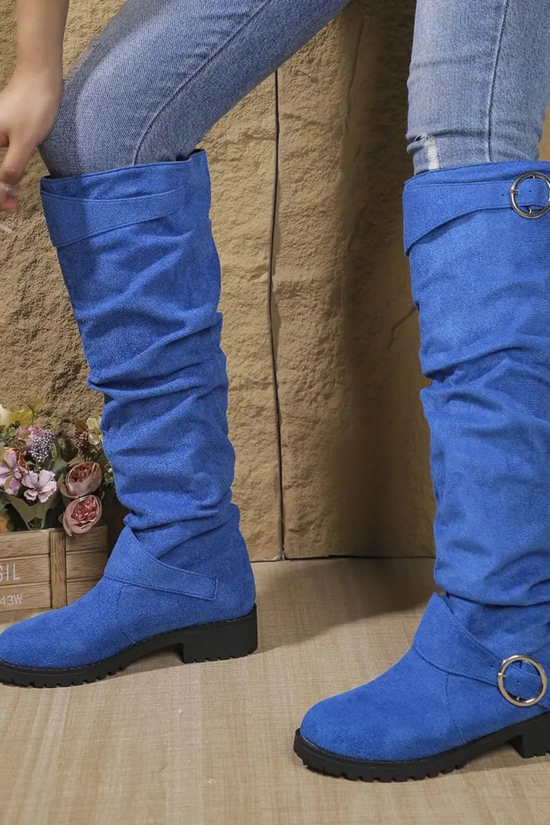 Women’s Casual Slouchy Boots with Buckle Detail
