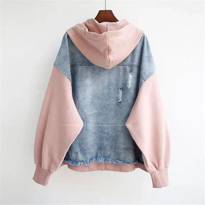 Women's Casual Zip-Up Denim Jacket with Hood