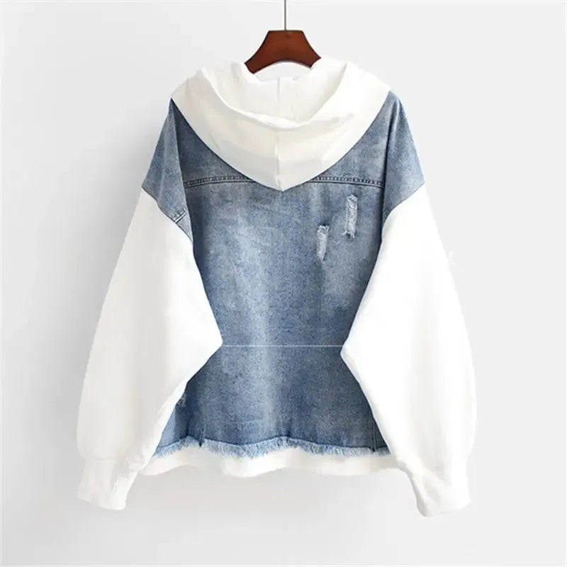 Women's Casual Zip-Up Denim Jacket with Hood