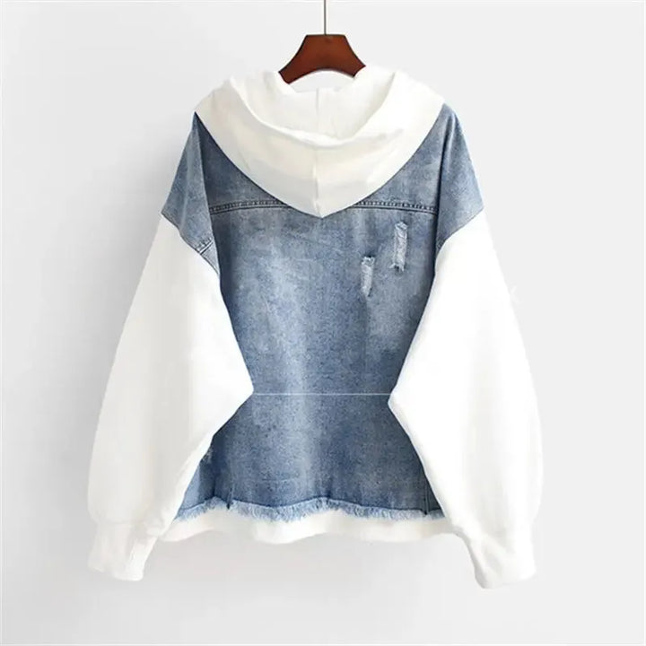 Women's Casual Zip-Up Denim Jacket with Hood