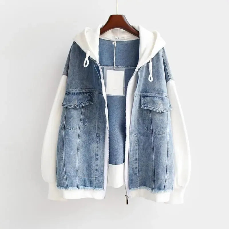 Women's Casual Zip-Up Denim Jacket with Hood