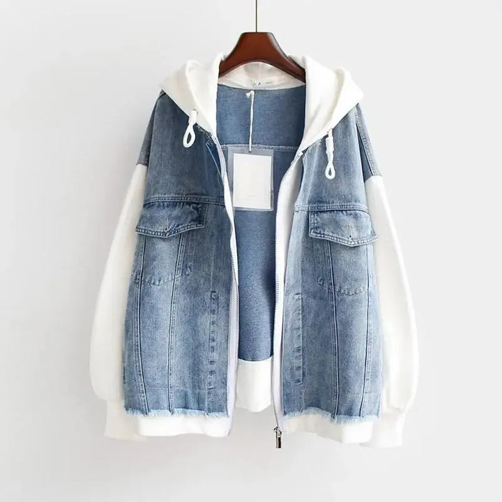 Women's Casual Zip-Up Denim Jacket with Hood