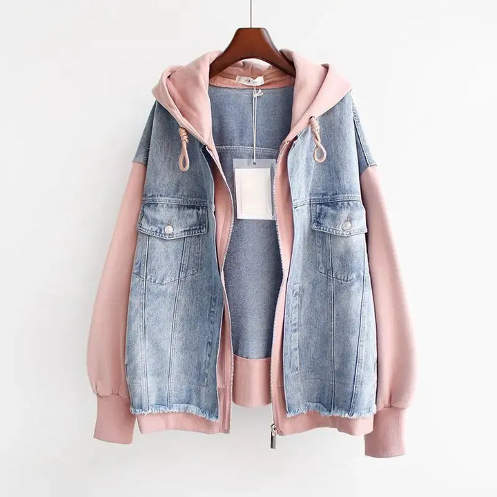 Women's Casual Zip-Up Denim Jacket with Hood