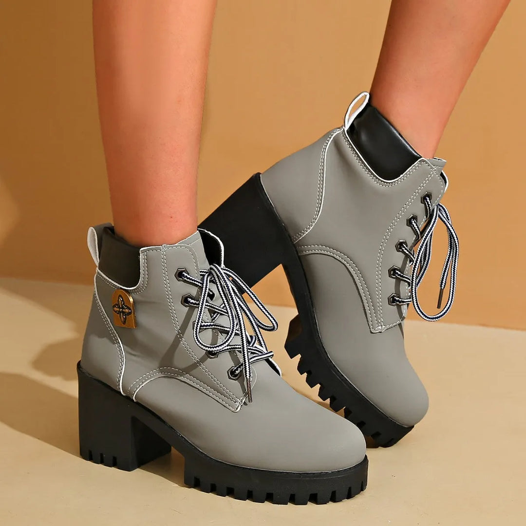 Women’s Chunky Block Heel Boots with Lace-Up Front