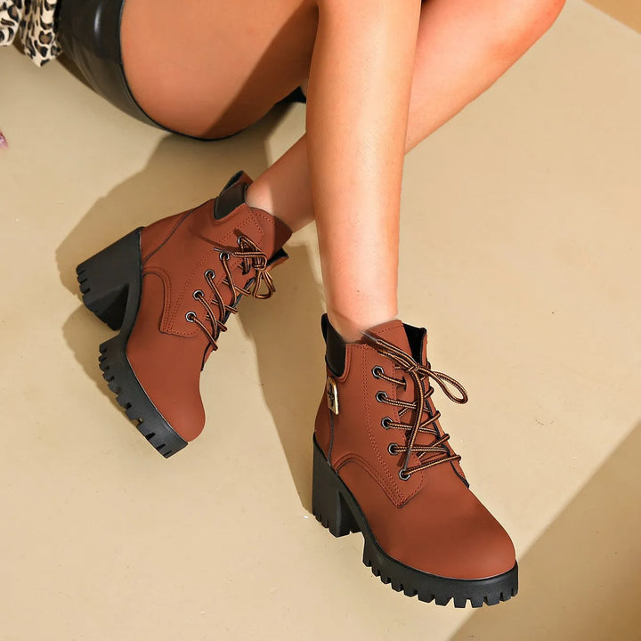 Women’s Chunky Block Heel Boots with Lace-Up Front