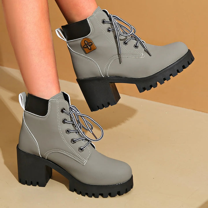 Women’s Chunky Block Heel Boots with Lace-Up Front
