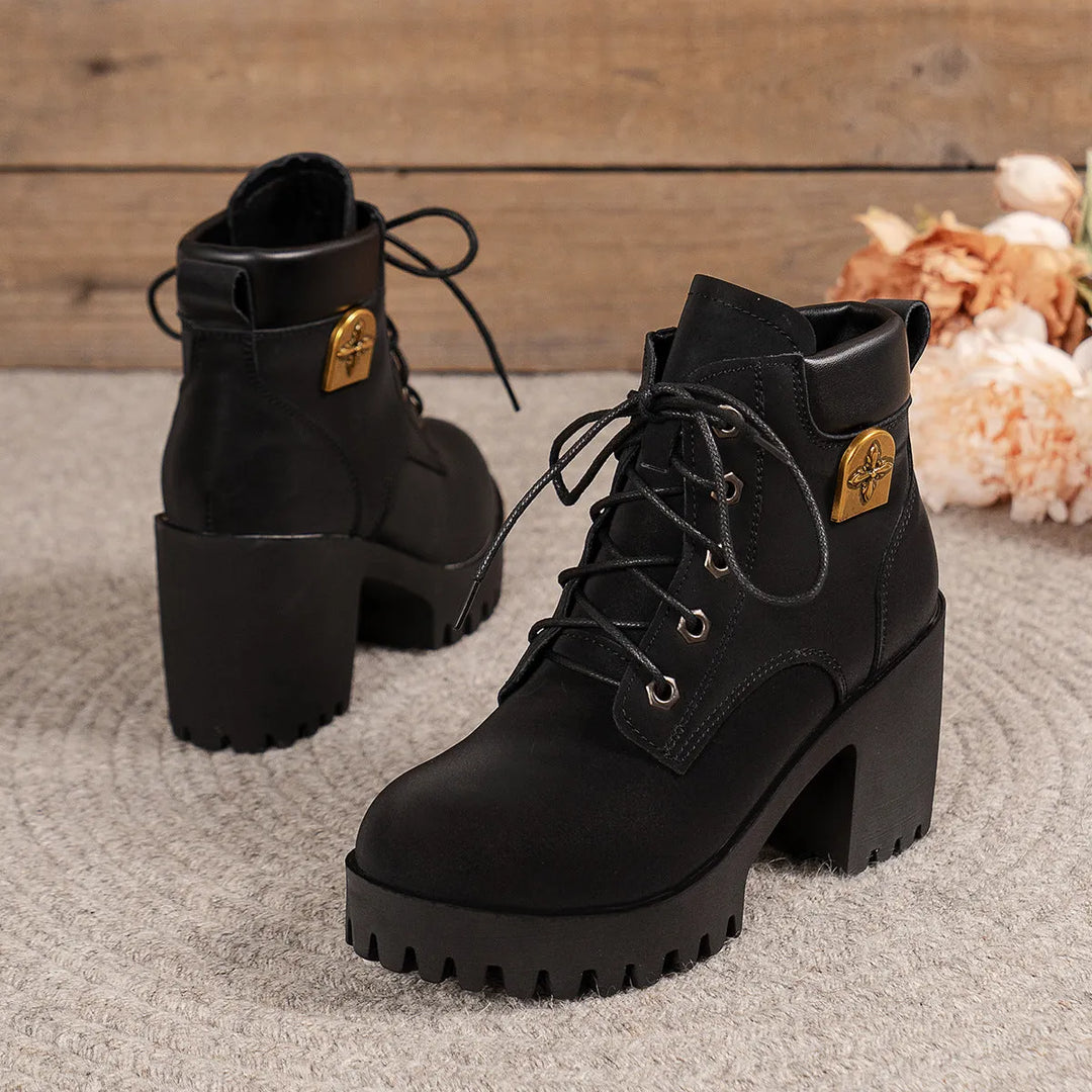 Women’s Chunky Block Heel Boots with Lace-Up Front