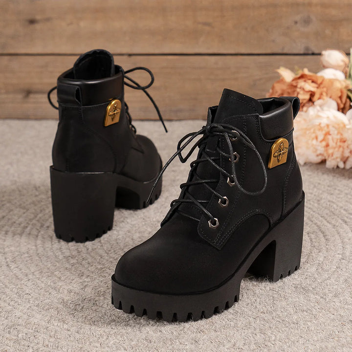 Women’s Chunky Block Heel Boots with Lace-Up Front