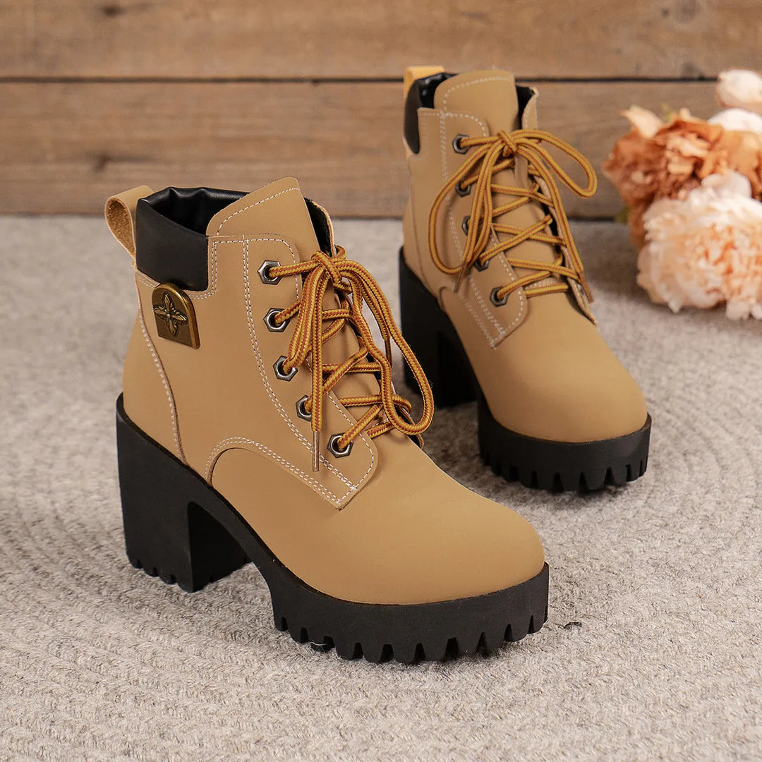 Women’s Chunky Block Heel Boots with Lace-Up Front