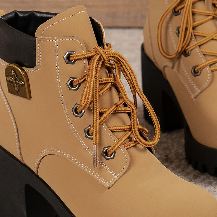 Women’s Chunky Block Heel Boots with Lace-Up Front