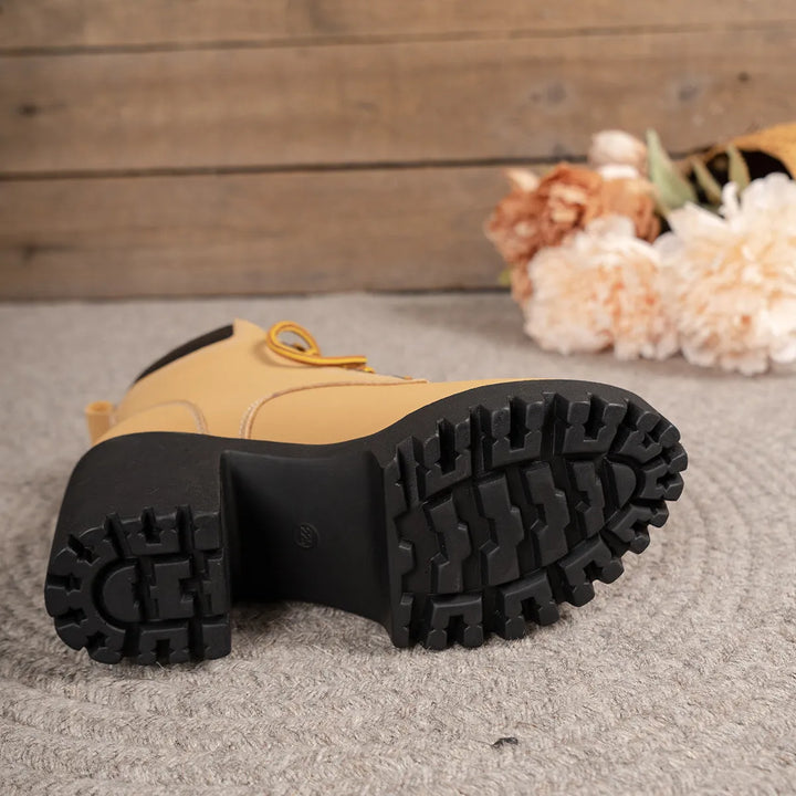 Women’s Chunky Block Heel Boots with Lace-Up Front
