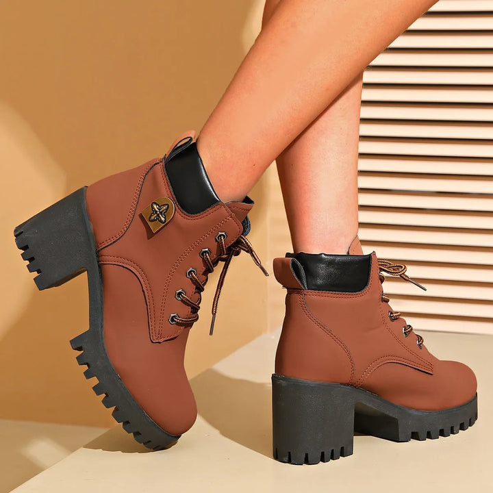 Women’s Chunky Block Heel Boots with Lace-Up Front
