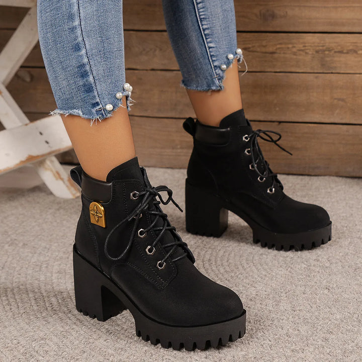 Women’s Chunky Block Heel Boots with Lace-Up Front