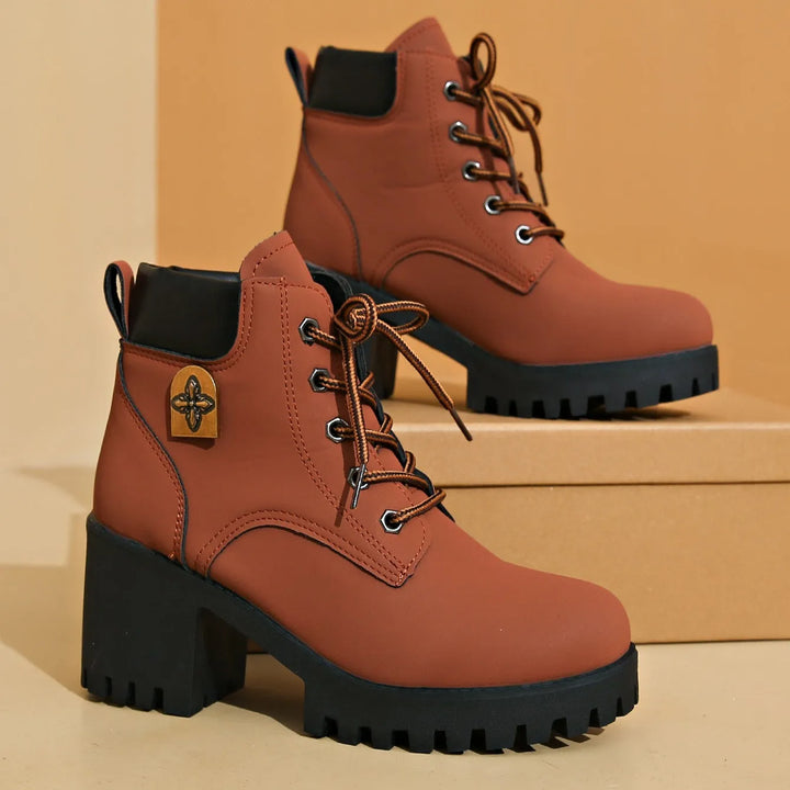 Women’s Chunky Block Heel Boots with Lace-Up Front