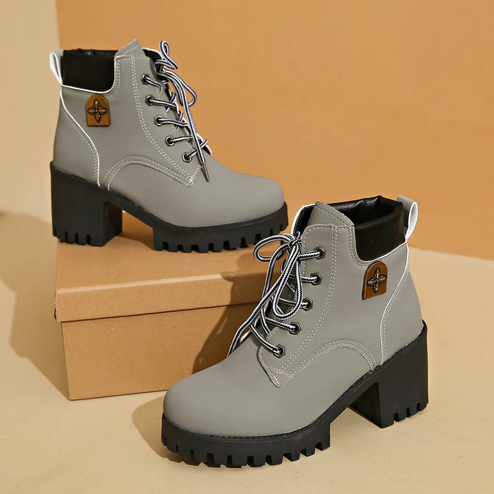 Women’s Chunky Block Heel Boots with Lace-Up Front
