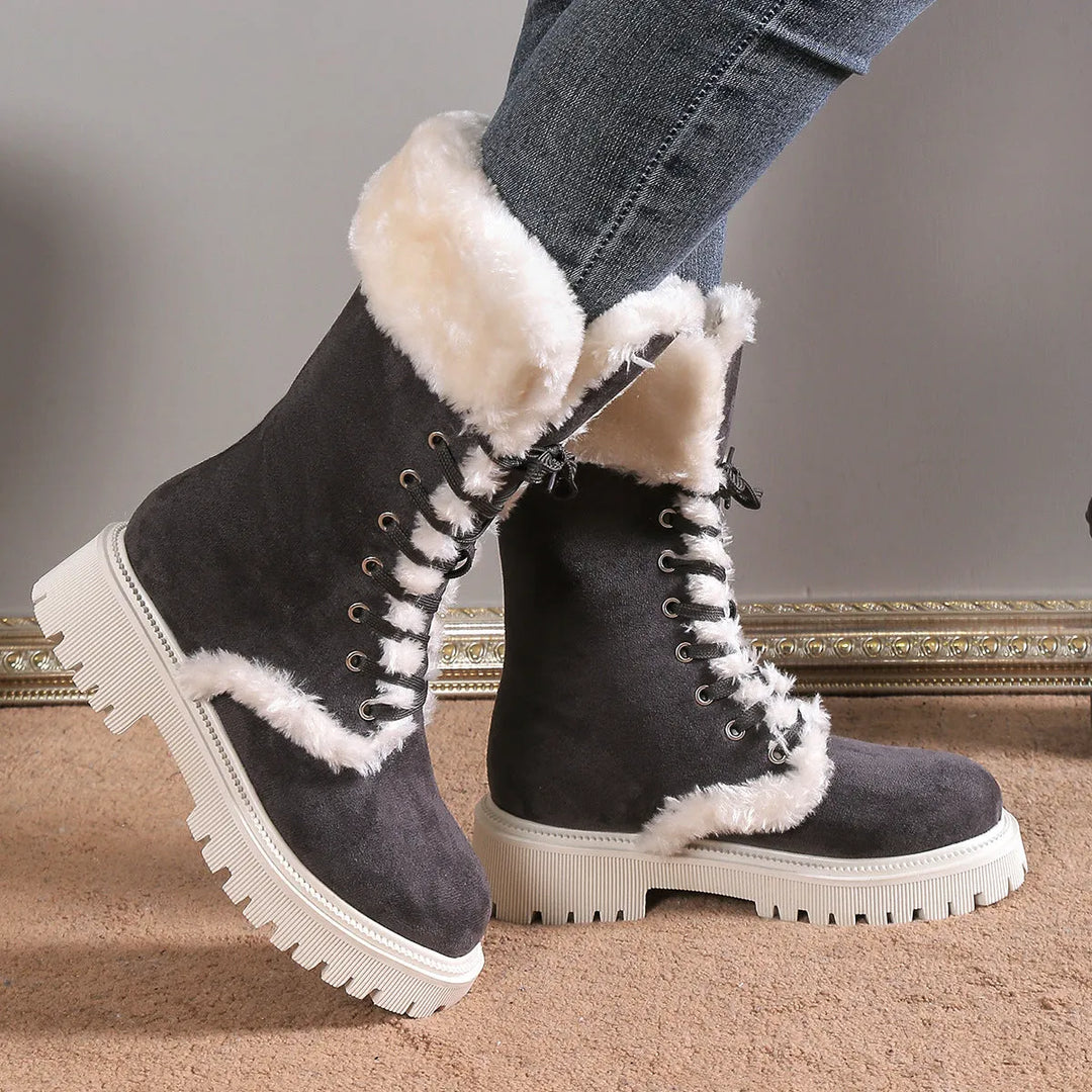 Women’s Chunky Casual Boots with Lace-Up Front