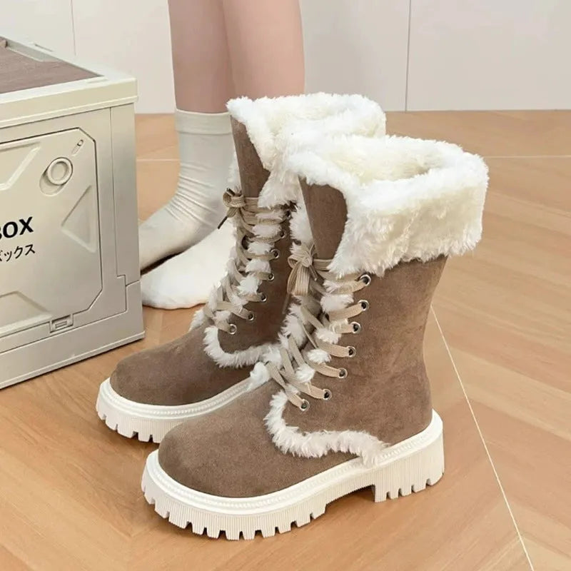 Women’s Chunky Casual Boots with Lace-Up Front