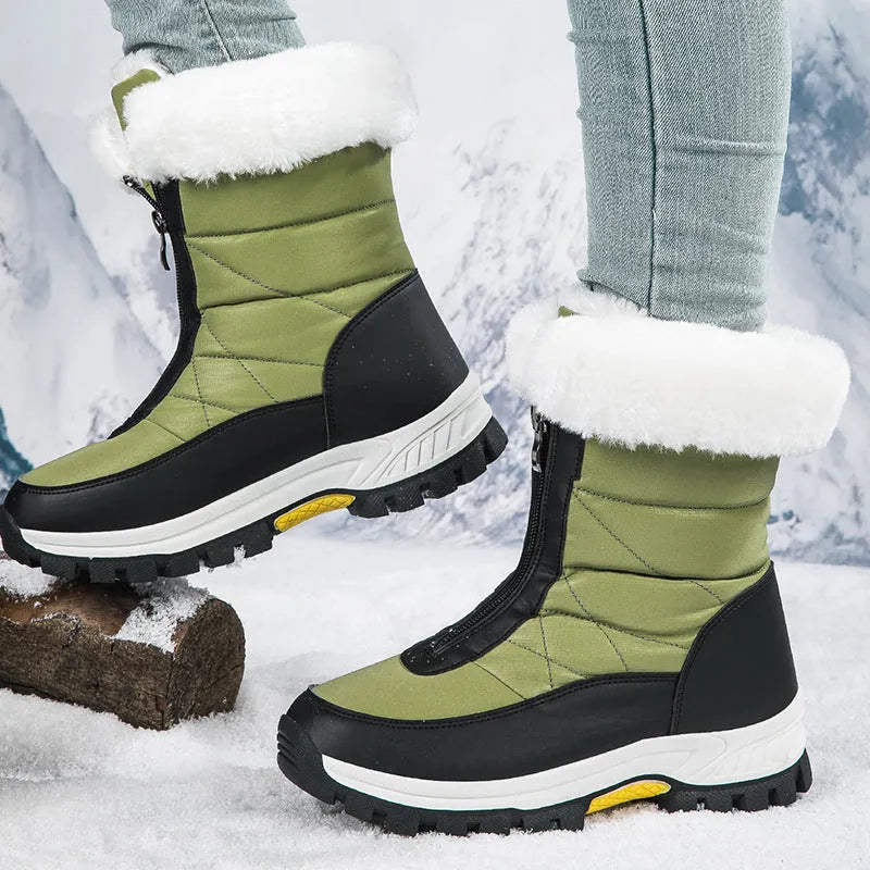 Women’s Chunky Fluffy Boots with Front Zip