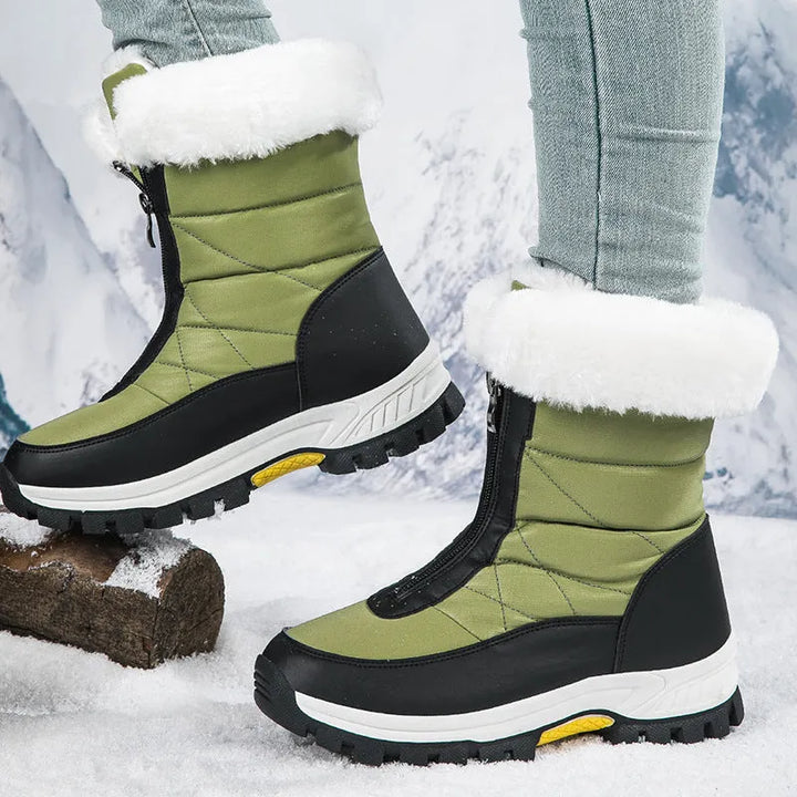Women’s Chunky Fluffy Boots with Front Zip
