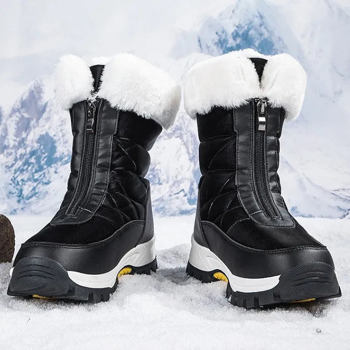Women’s Chunky Fluffy Boots with Front Zip