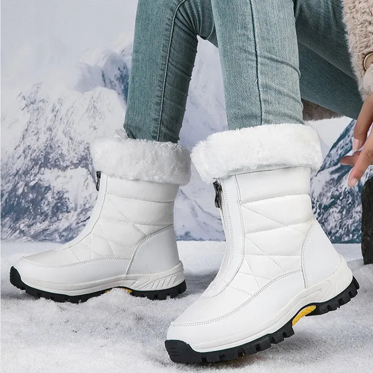 Women’s Chunky Fluffy Boots with Front Zip