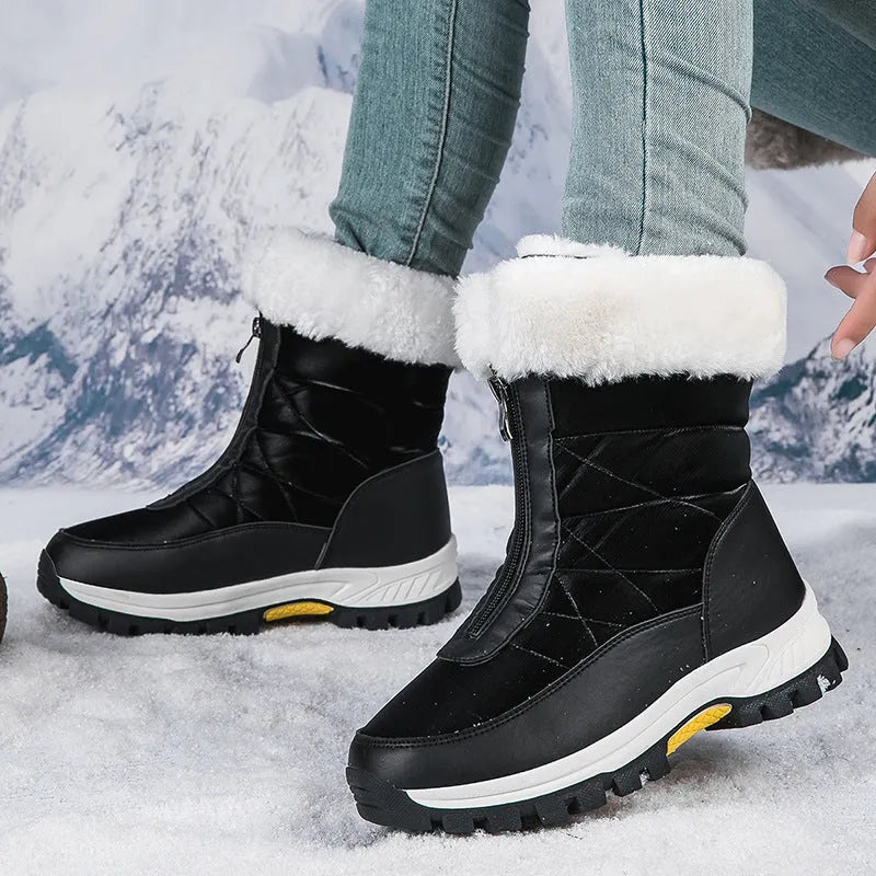 Women’s Chunky Fluffy Boots with Front Zip