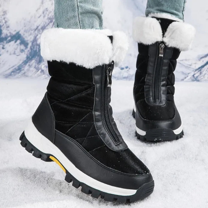 Women’s Chunky Fluffy Boots with Front Zip