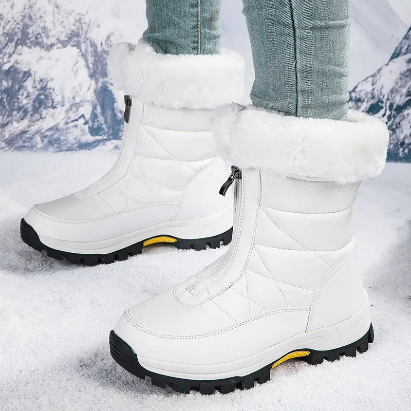 Women’s Chunky Fluffy Boots with Front Zip