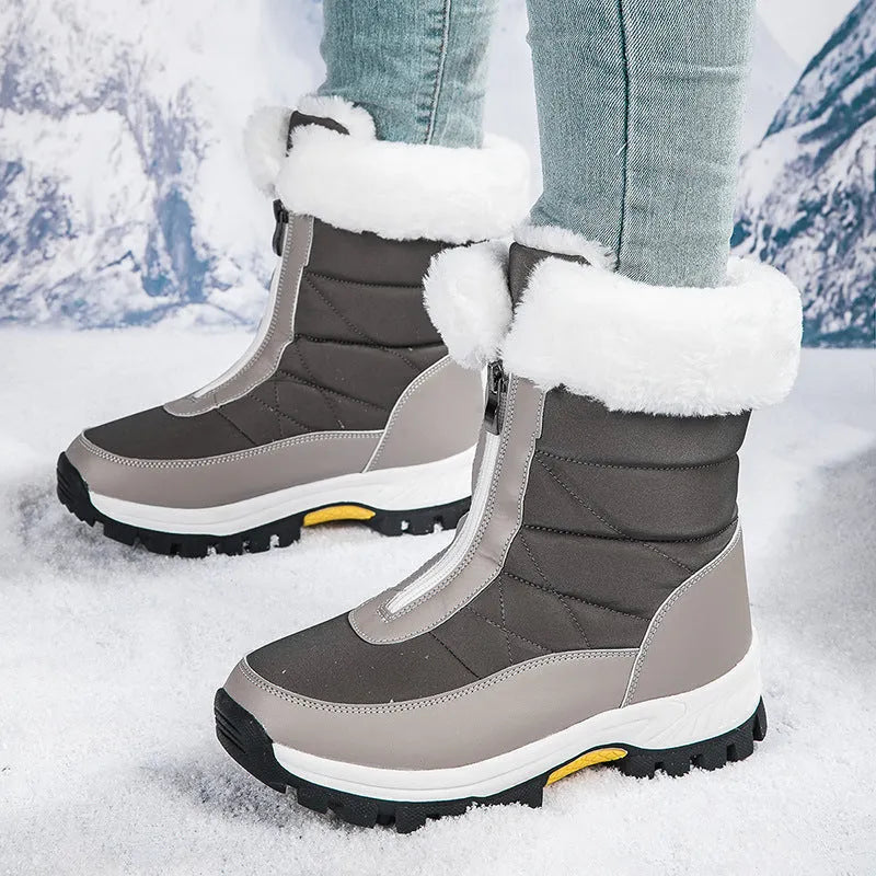 Women’s Chunky Fluffy Boots with Front Zip