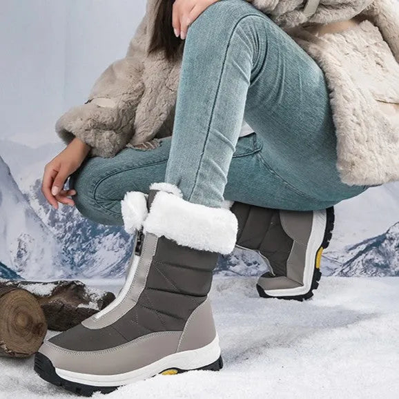 Women’s Chunky Fluffy Boots with Front Zip