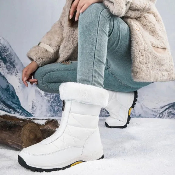 Women’s Chunky Fluffy Boots with Front Zip