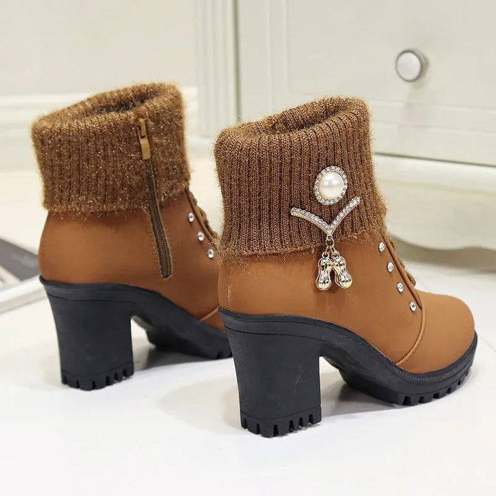 Women’s Chunky Heeled Boots with Side Zip