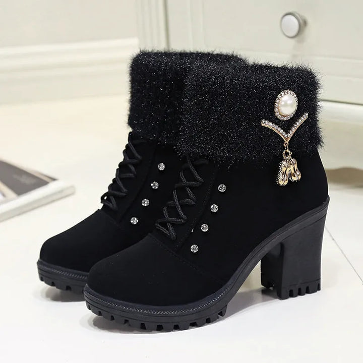 Women’s Chunky Heeled Boots with Side Zip