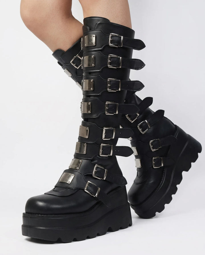 Women's Chunky Knee High Boots with Side Zip