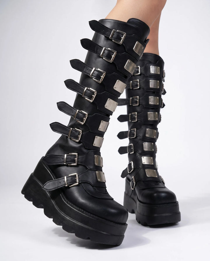 Women's Chunky Knee High Boots with Side Zip