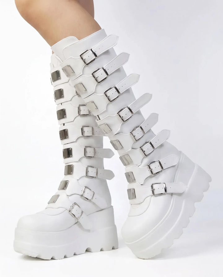 Women's Chunky Knee High Boots with Side Zip