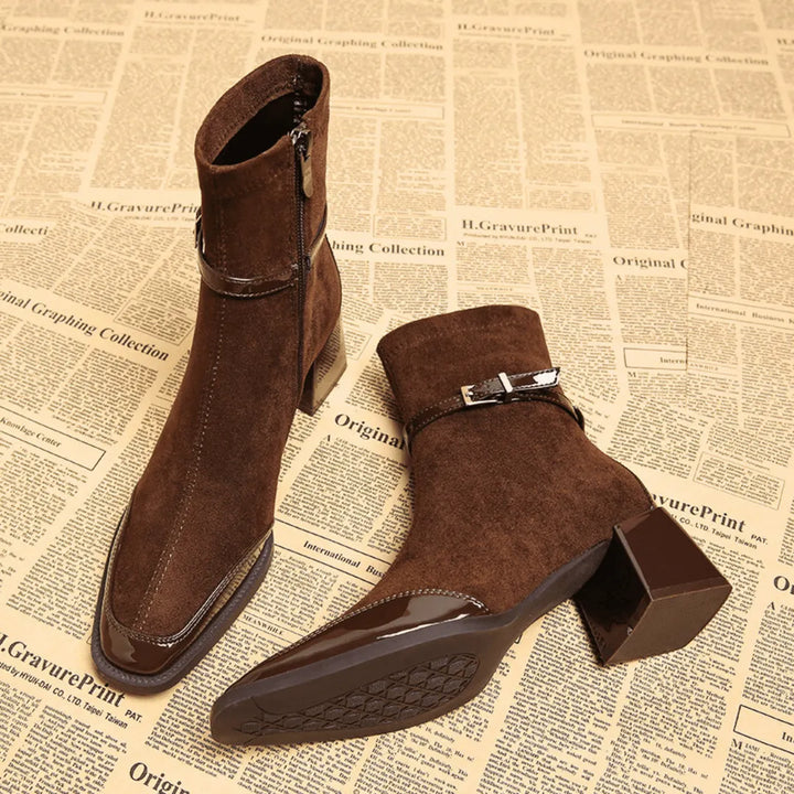 Women's Comfy Block Heel Ankle Boots with Side Zip