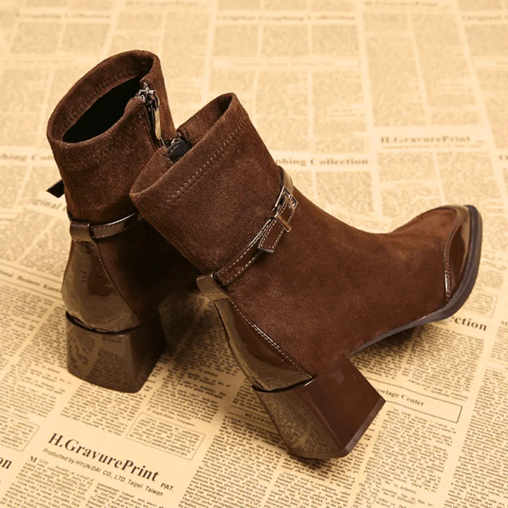 Women's Comfy Block Heel Ankle Boots with Side Zip