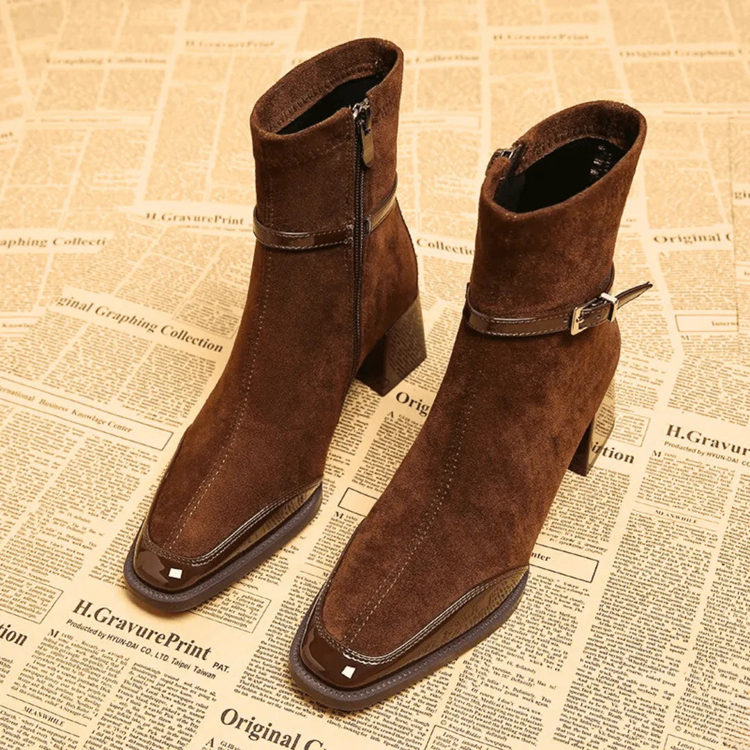 Women's Comfy Block Heel Ankle Boots with Side Zip