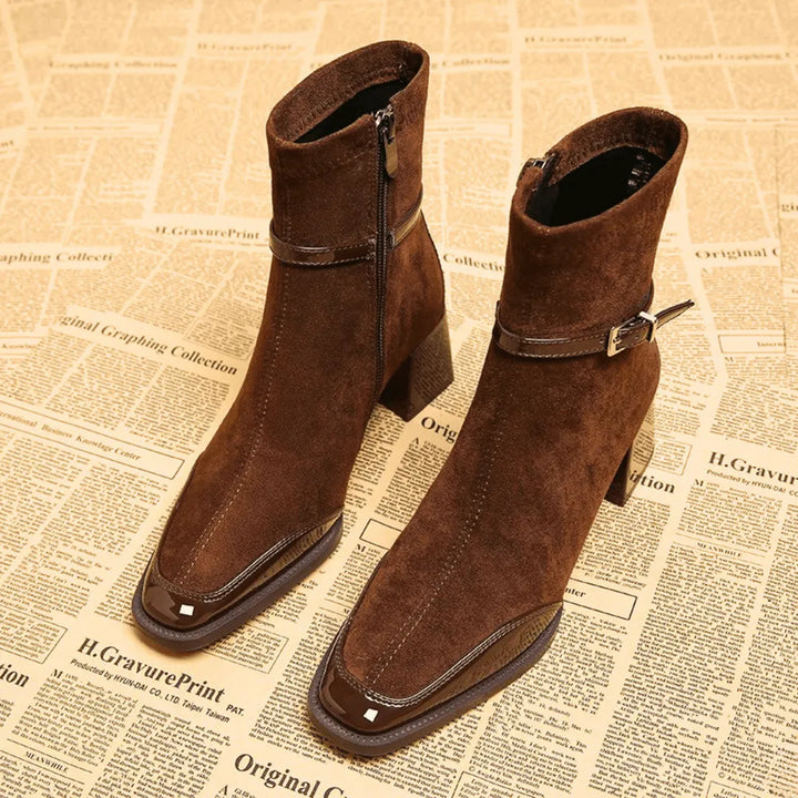 Women's Comfy Block Heel Ankle Boots with Side Zip