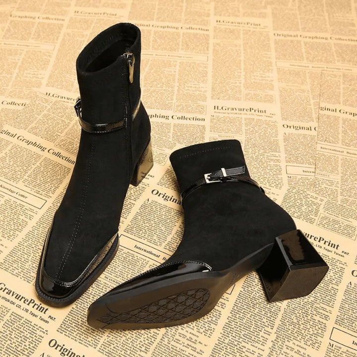 Women's Comfy Block Heel Ankle Boots with Side Zip