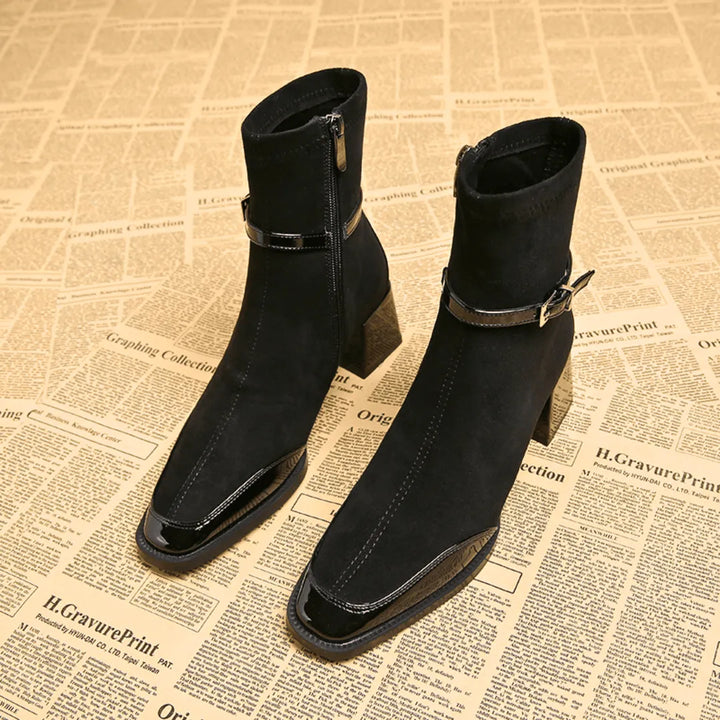 Women's Comfy Block Heel Ankle Boots with Side Zip