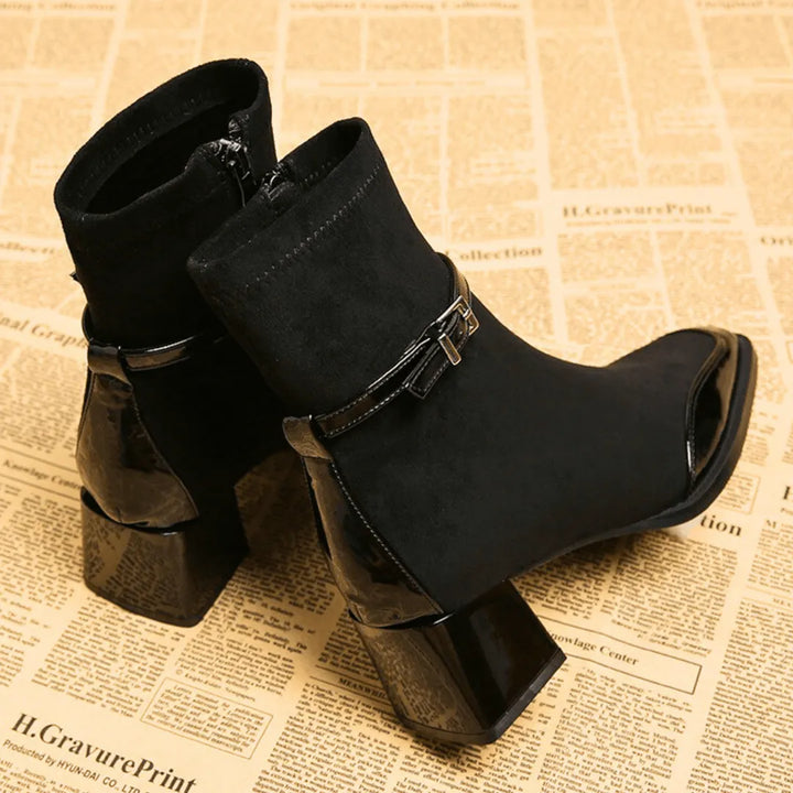 Women's Comfy Block Heel Ankle Boots with Side Zip