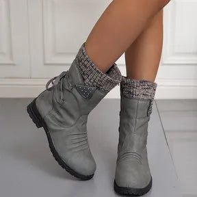 Women's Comfy Flat Mid Calf Boots with Thermal Lining